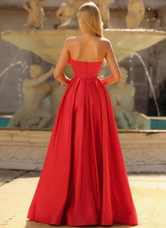 Stunning A-Line One-Shoulder Bowknot Slit Red Floor-Length Prom Dresses Gown