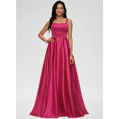 Stunning A-Line Square Neck Sleeveless Formal Fuchsia Floor-Length Prom Dress Gown