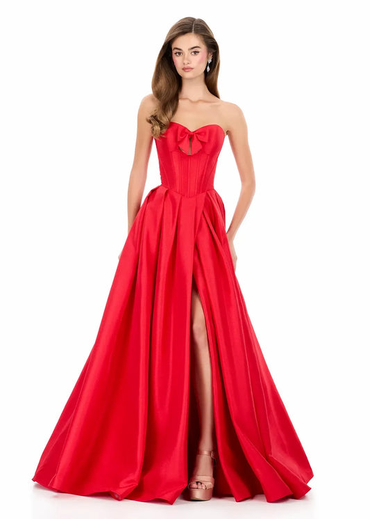 Stunning A-Line Sweetheart Sleeveless Corset Slit Red Floor-Length Evening Gown