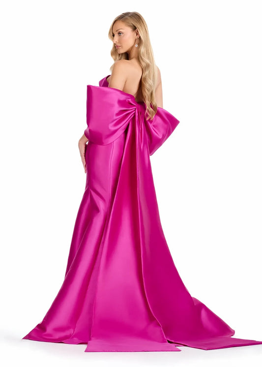 Stunning Mermaid Strapless Off-Shoulder Dramatic Bow Fuchsia Floor-Length Mother of the Bride Gown