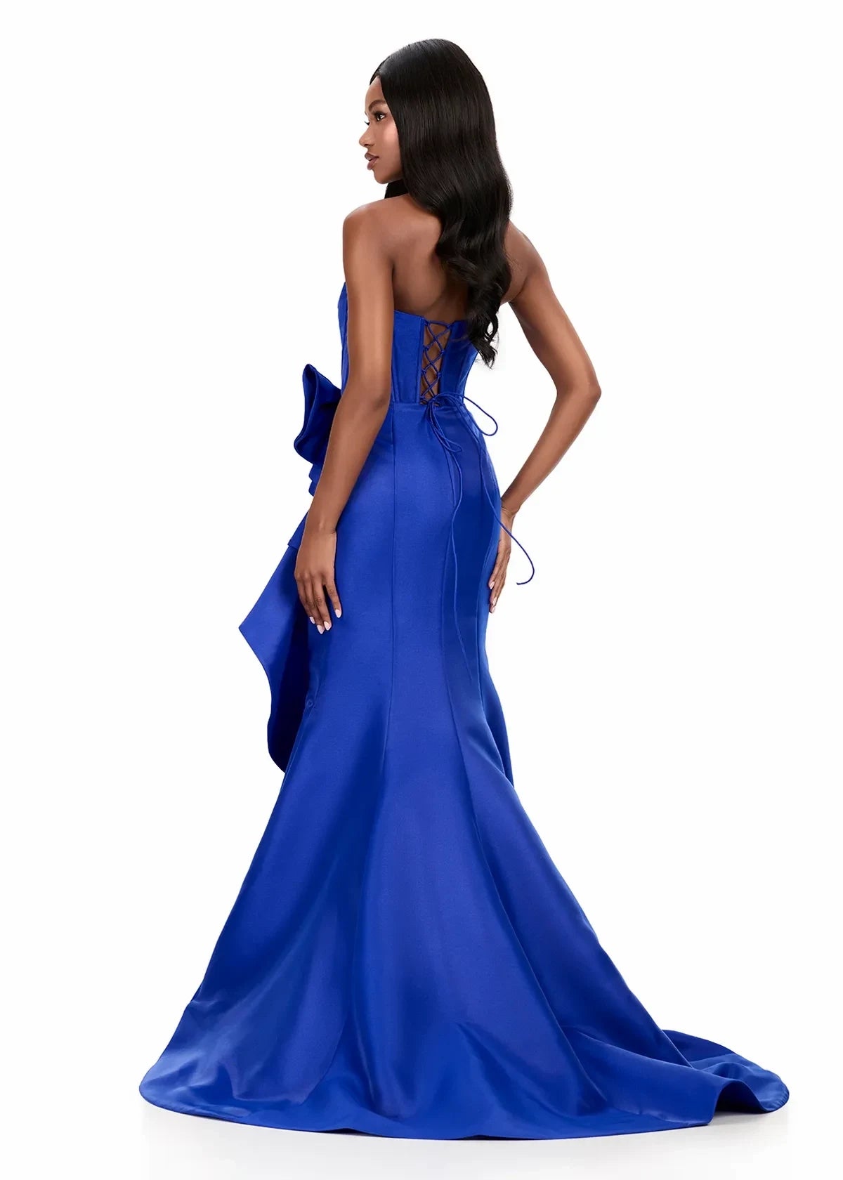 Stunning Mermaid Sweetheart Strapless Bow Ruffled Royal Blue Floor-Length Evening Gown