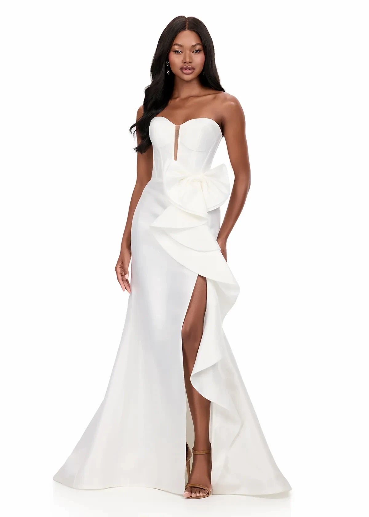 Stunning Mermaid Sweetheart Strapless Bow Ruffled Royal Blue Floor-Length Evening Gown