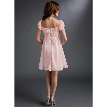 Sweet A-Line Square Neck Short Sleeve Elegant Pastel Pink Short Homecoming Dress