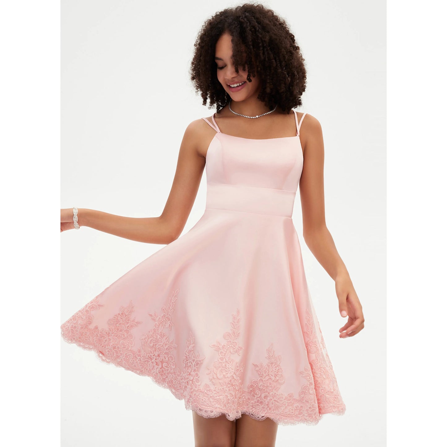 Sweet A-Line Square Neck Sleeveless Lace Back Pink Short Homecoming Dress