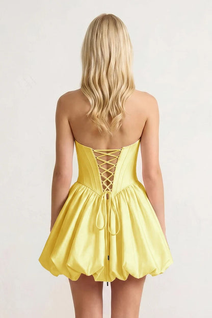Sweet A-Line Strapless Bowknot Corset Yellow Short Homecoming Dress