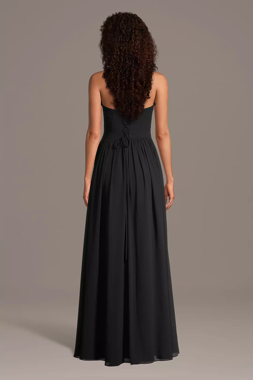Sweetheart Neck Black Chiffon Evening Dresses with Beaded Neckline and Lace-Up Back