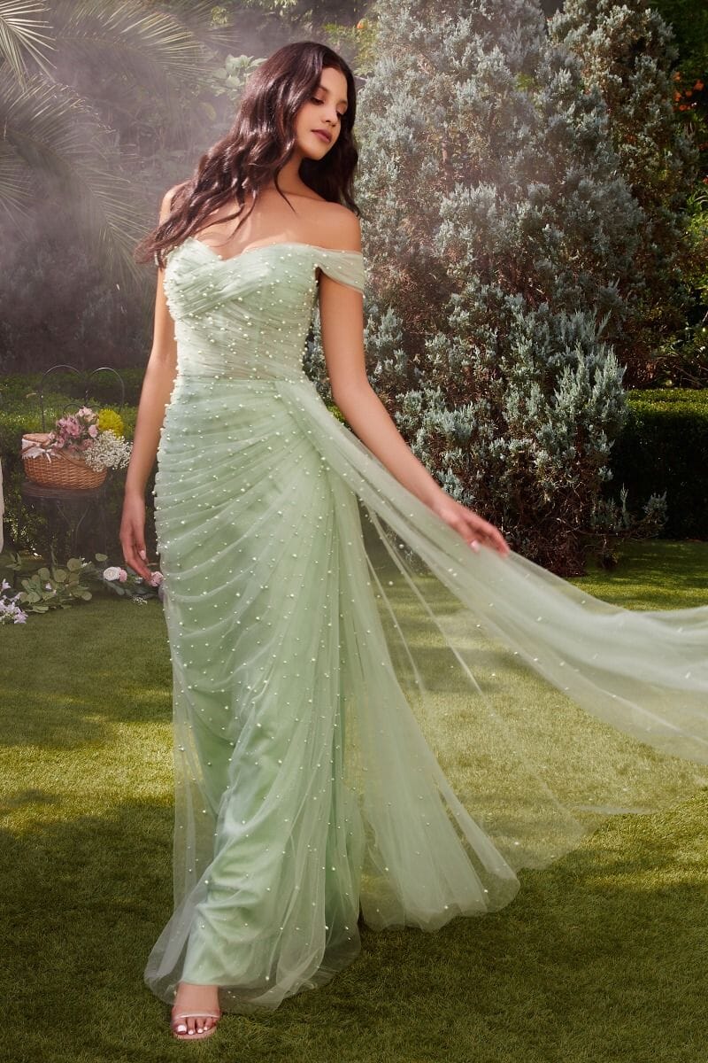 Sweetheart Neck Blush Pink Tulle Evening Dresses with Pearl Beading and Capelet Sleeves