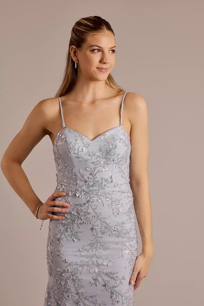 Sweetheart Neck Sky Blue Beaded Evening Dresses with Tulle Overlay and Floor-Length Skirt