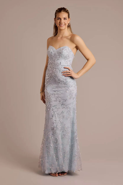 Sweetheart Neck Sky Blue Beaded Evening Dresses with Tulle Overlay and Floor-Length Skirt