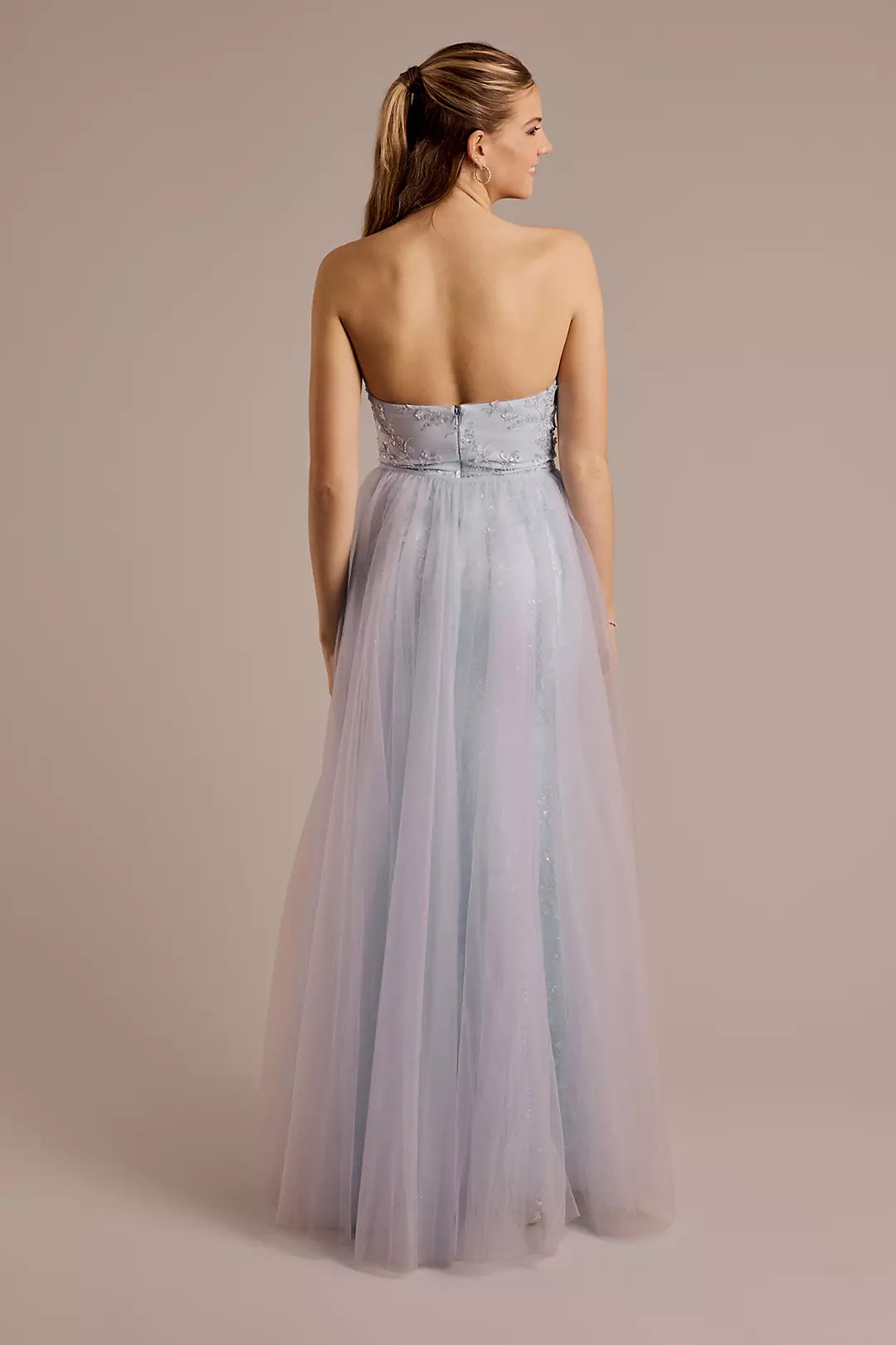 Sweetheart Neck Sky Blue Beaded Evening Dresses with Tulle Overlay and Floor-Length Skirt