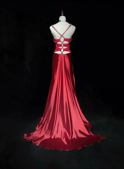Sweetheart Neckline Beaded Satin Mermaid Prom Dress with Crisscross Lace-Up Back and Train