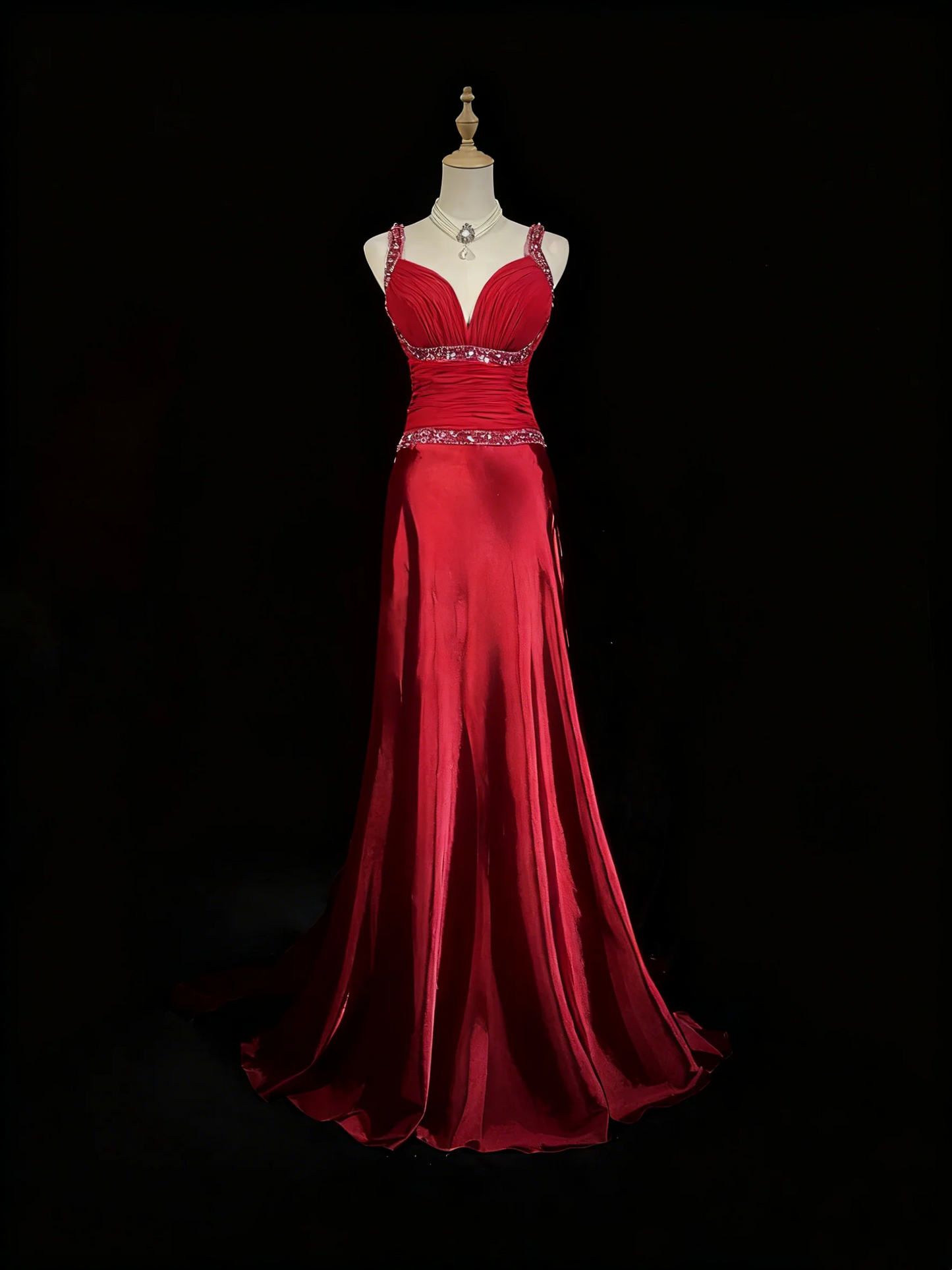 Sweetheart Neckline Beaded Satin Mermaid Prom Dress with Crisscross Lace-Up Back and Train
