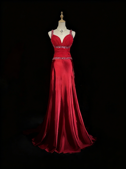 Sweetheart Neckline Beaded Satin Mermaid Prom Dress with Crisscross Lace-Up Back and Train