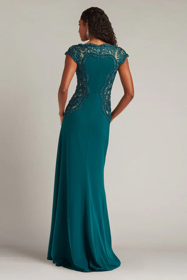 Teal Cap Sleeve Lace Illusion Mermaid Floor Length Formal Evening Prom Dress