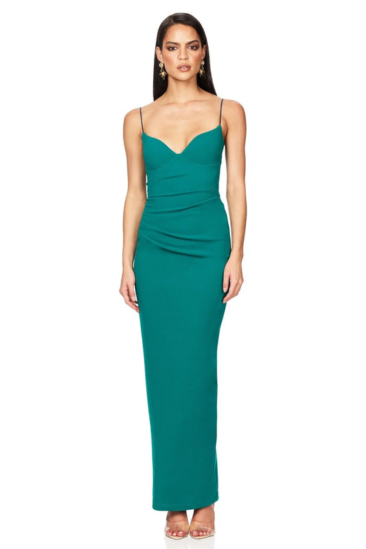 Teal Spaghetti Strap Sweetheart Neck Ruched Bodycon Floor Length Prom Dress