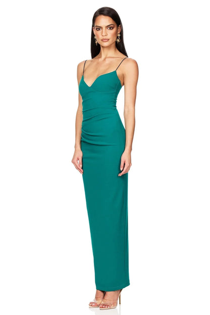 Teal Spaghetti Strap Sweetheart Neck Ruched Bodycon Floor Length Prom Dress