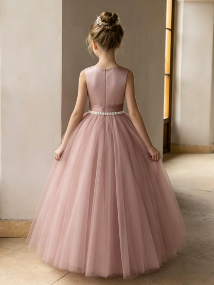 Tulle Ball Gown/Princess Flower Girl Dresses With Pearls & Satin Bowknot