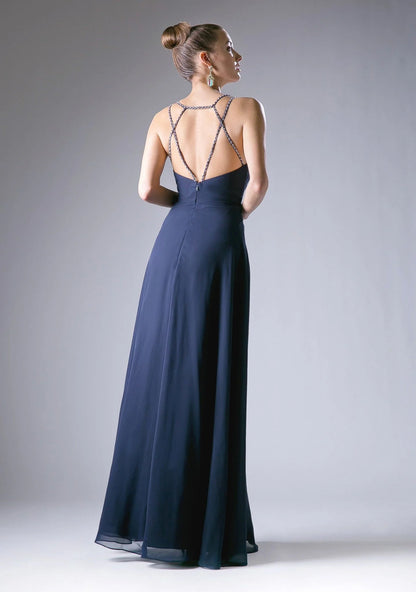 V Neck Coral Pink Chiffon Evening Dresses with Beaded Straps and Waist Belt