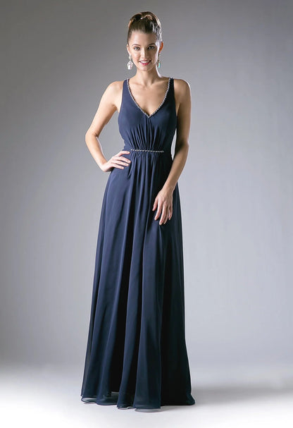 V Neck Coral Pink Chiffon Evening Dresses with Beaded Straps and Waist Belt