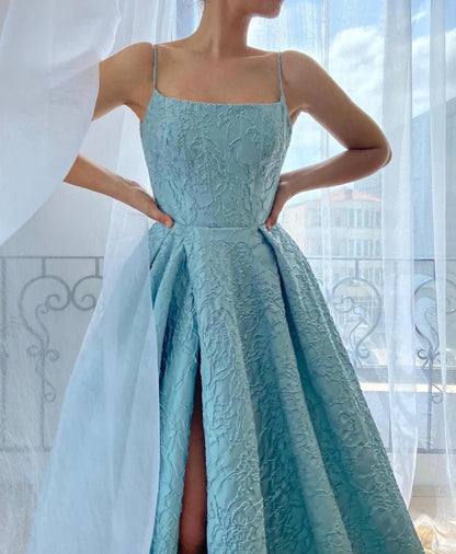 A-Line Dreamy Textured Gown Slip Dress Prom Dress With Slit