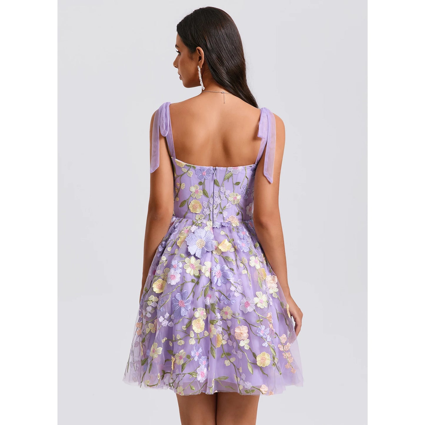 Whimsical A-Line Sweetheart Tie-Shoulder Sleeveless Floral Lavender Short Homecoming Dress