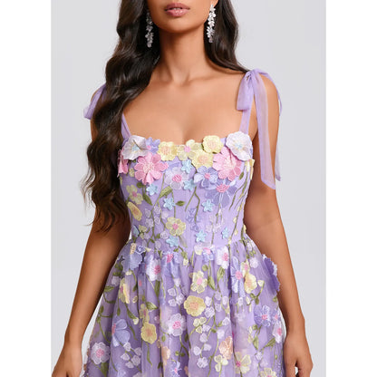 Whimsical A-Line Sweetheart Tie-Shoulder Sleeveless Floral Lavender Short Homecoming Dress