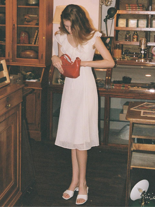 White Chiffon A Line V Neck Ruffle Cap Sleeve Tie Waist Midi Length Formal Evening Prom Dress