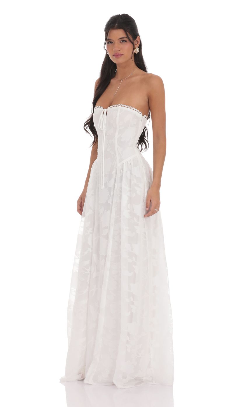 White Strapless Floral Organza Prom Dress With Corset Lace-Up Back Formal Prom Dress