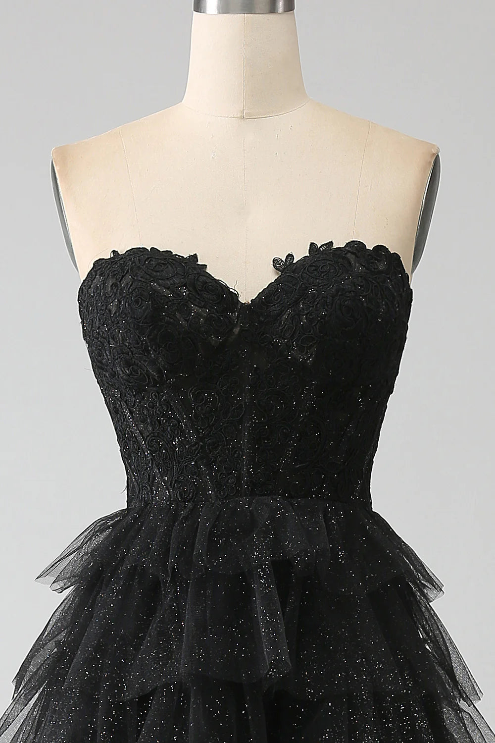 Glitter Sweetheart Black  Party Dress Corset Prom Dress with Slit