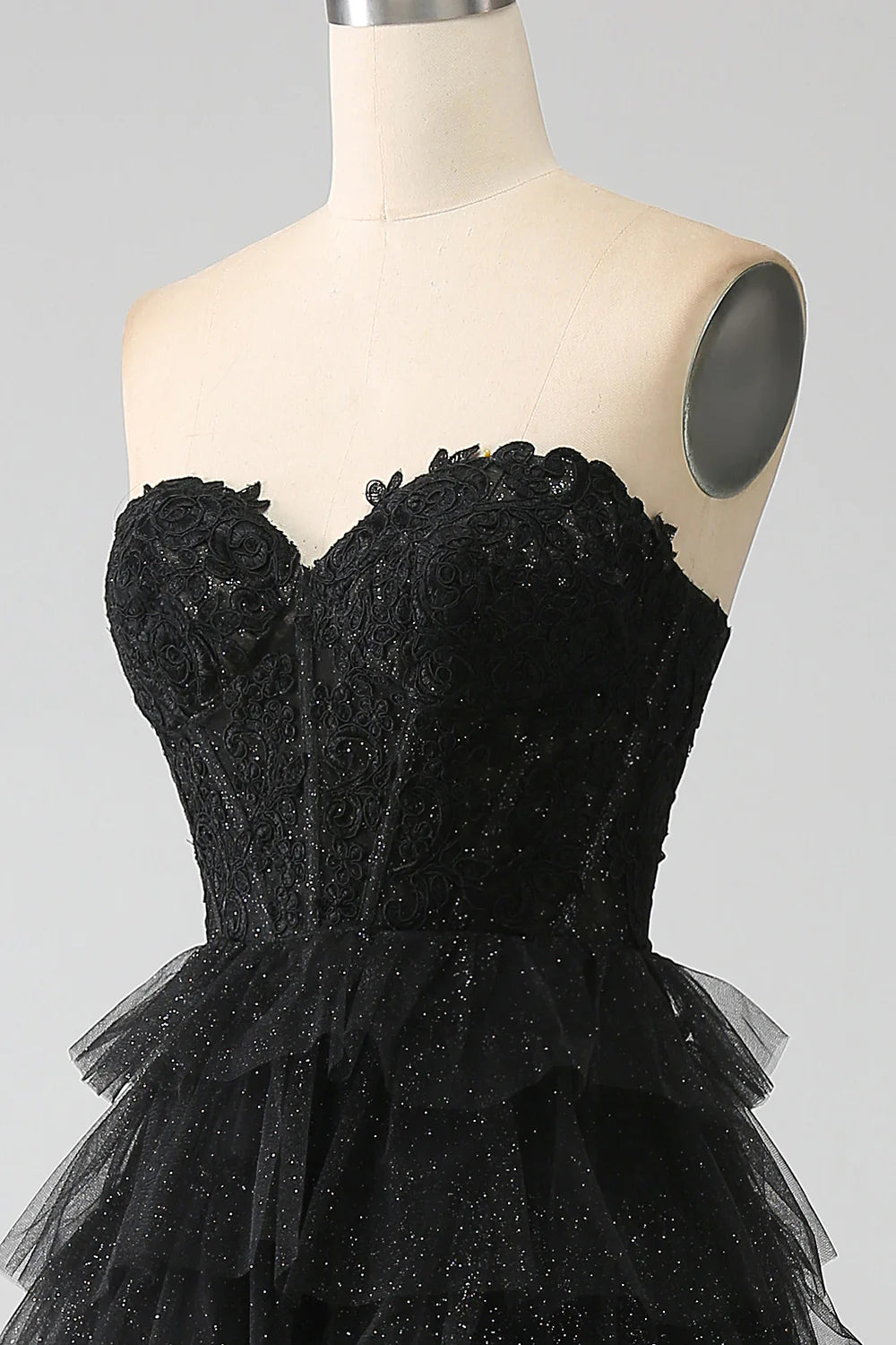 Glitter Sweetheart Black  Party Dress Corset Prom Dress with Slit