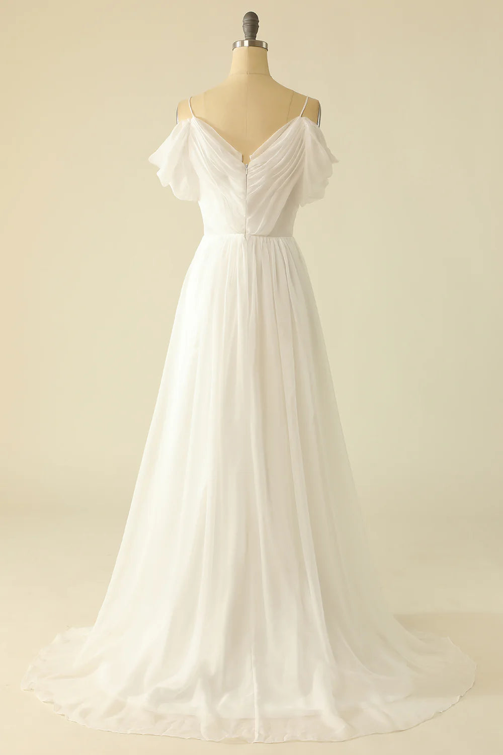 Simple White Off the Shoulder Train Dress Tulle Wedding Dress