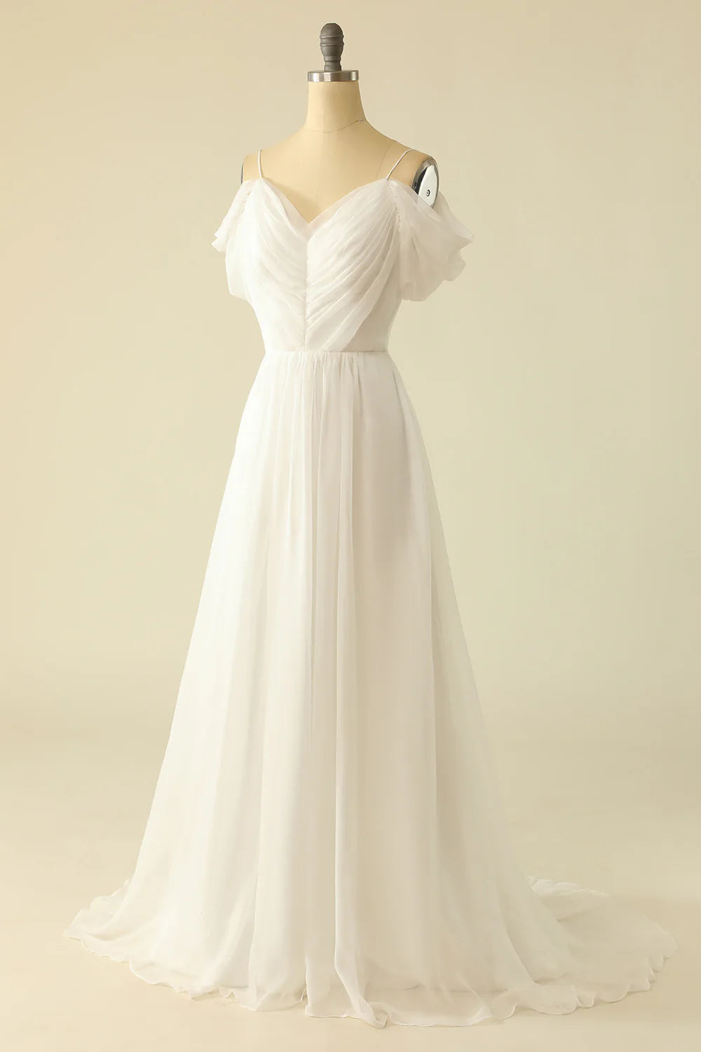 Simple White Off the Shoulder Train Dress Tulle Wedding Dress