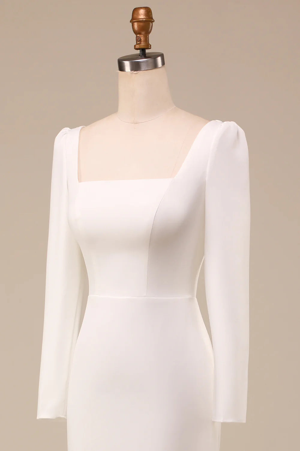Ivory Mermaid Square Neck Bridal Dress With Long Sleeves