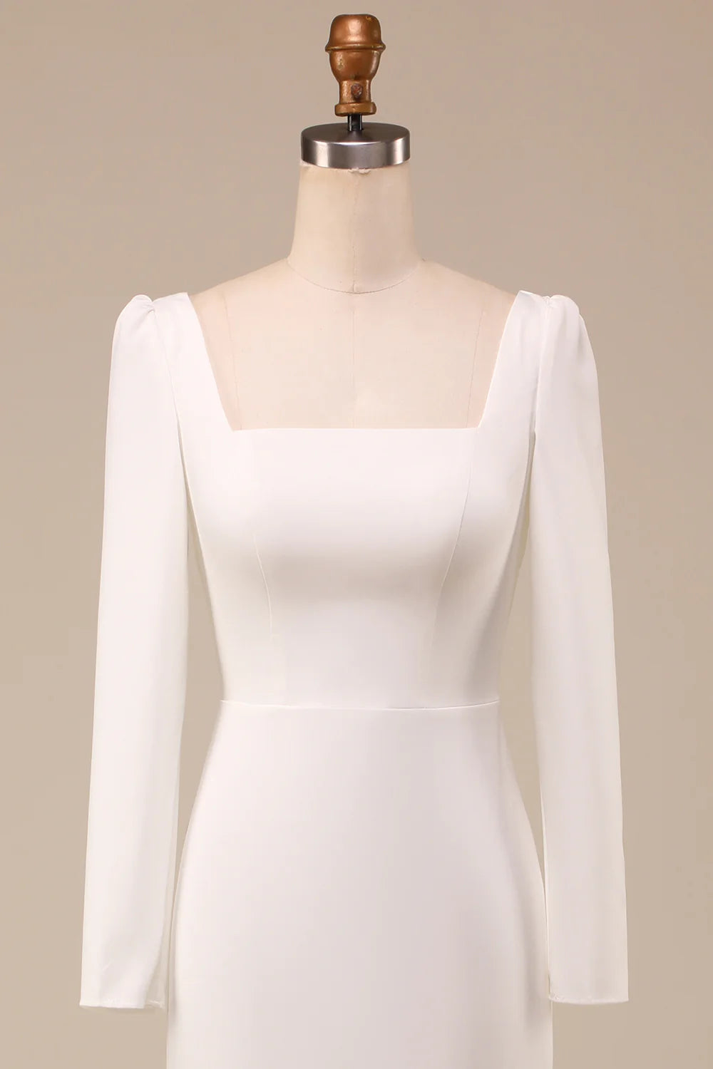 Ivory Mermaid Square Neck Bridal Dress With Long Sleeves