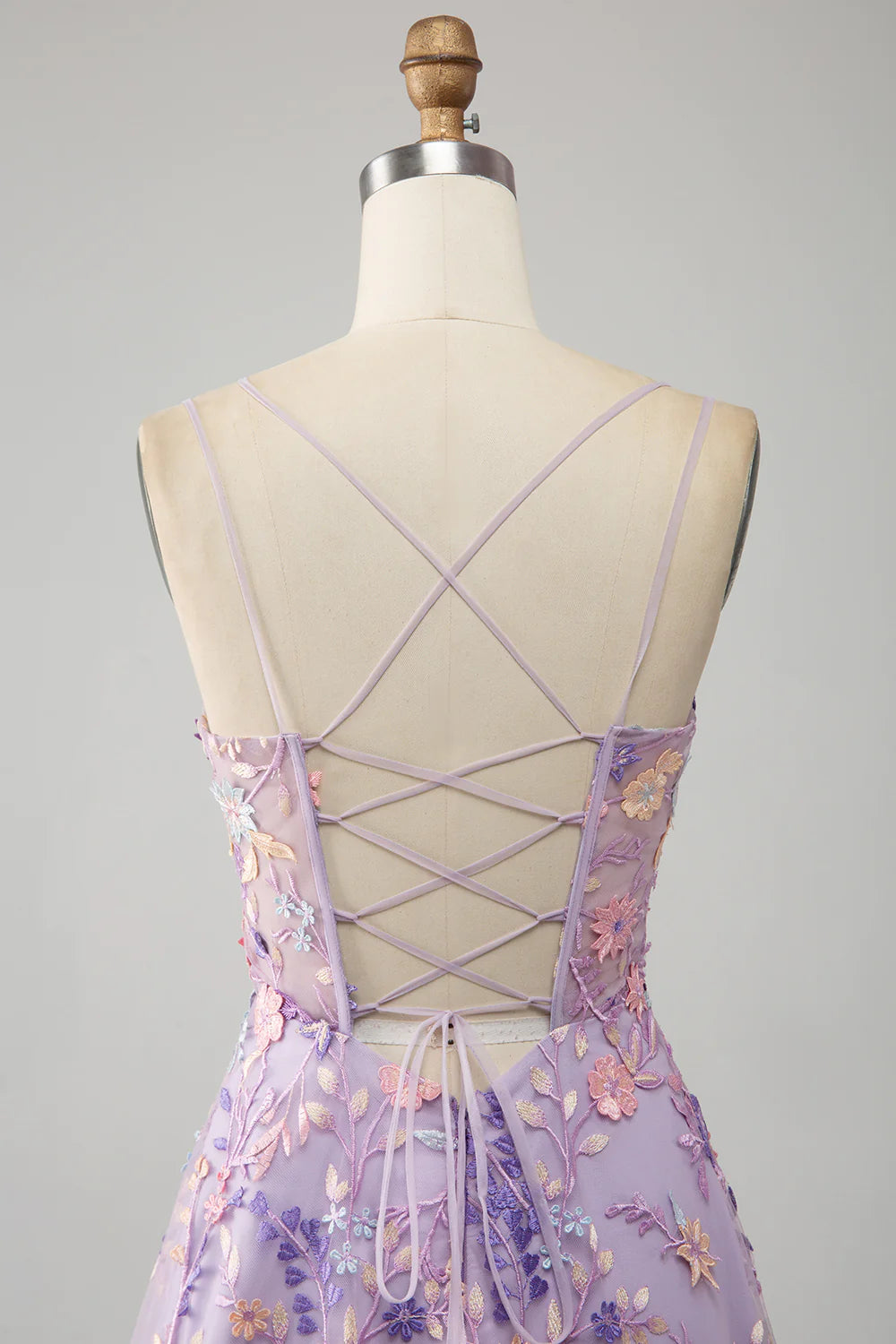 Light Purple A-Line Spaghetti Straps Long Prom Dress with Appliques
