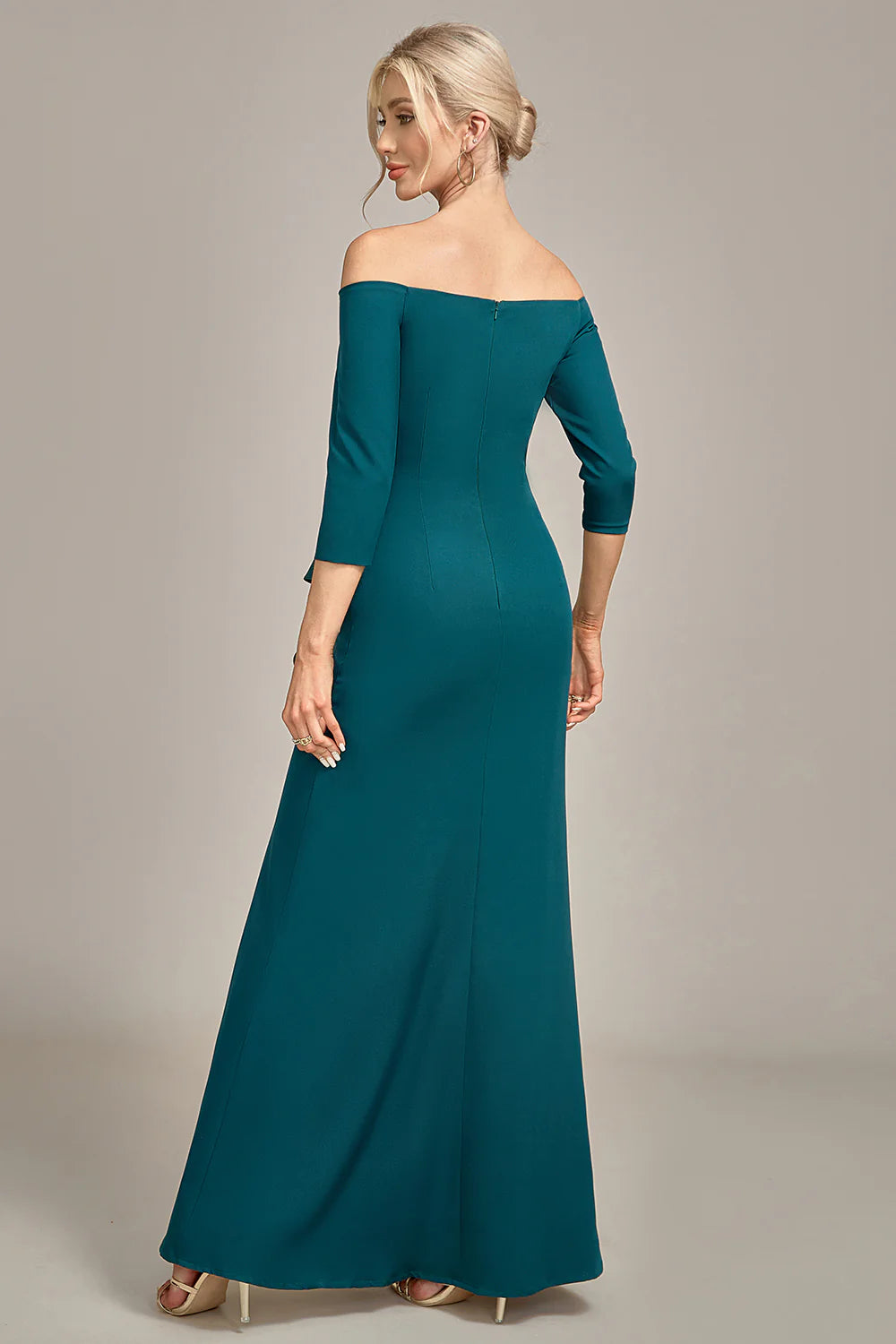Dark Green Mermaid Off The Shoulder Cascading Ruffled Mother Of The Bride Dress With Slit