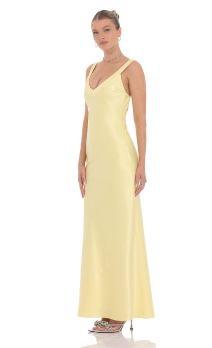 Yellow V Neck Prom Dress With Crisscross Back And Satin Mermaid Formal Prom Dress