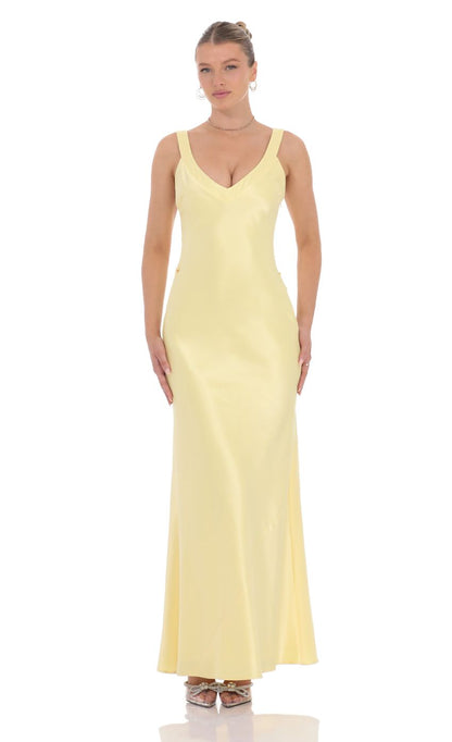 Yellow V Neck Prom Dress With Crisscross Back And Satin Mermaid Formal Prom Dress