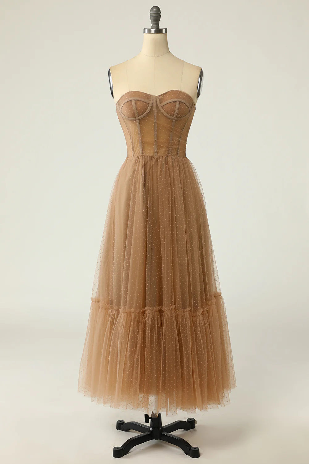 Polka Dots Corset Prom Dress A-Line Strapless Party Dress