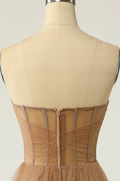 Polka Dots Corset Prom Dress A-Line Strapless Party Dress