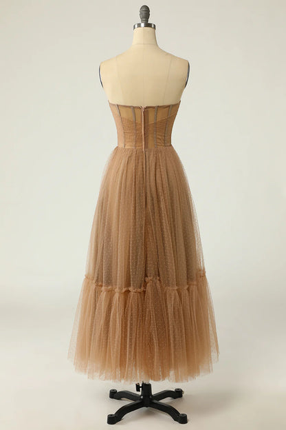 Polka Dots Corset Prom Dress A-Line Strapless Party Dress