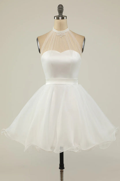 Halter Black Tulle Short Prom Dress