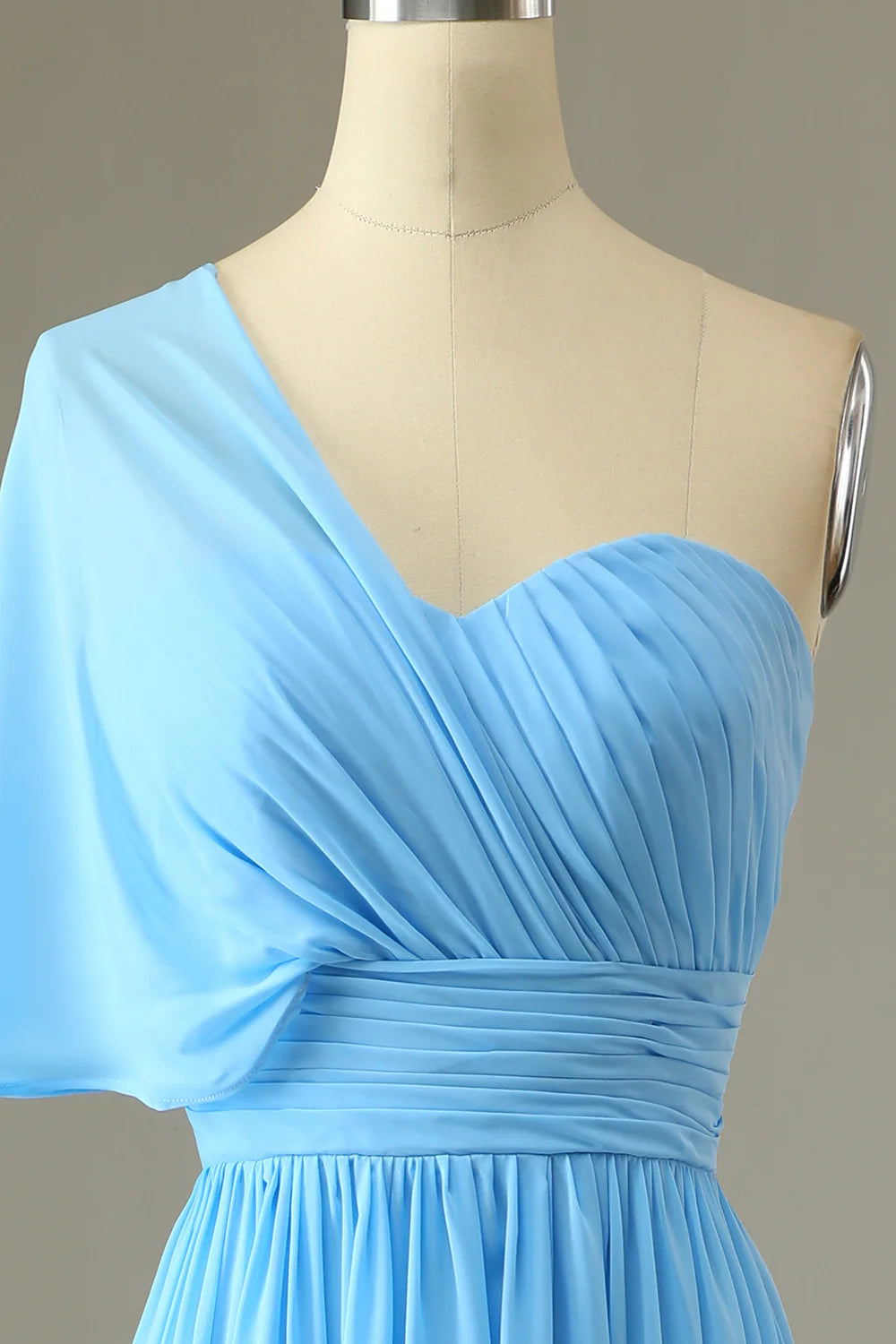 Blue One Shoulder Blue Bridesmaid Dress Chiffon Wedding Guest Dress