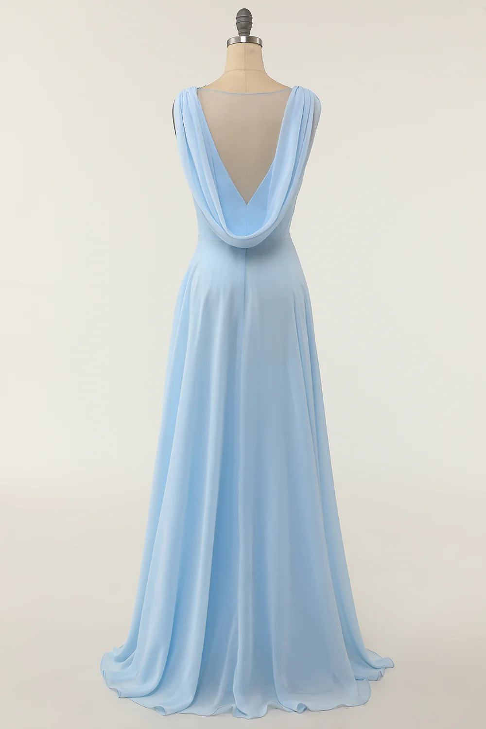 V-neck Blue Bridesmaid Dress with Ruffle Wedding Guest Dress