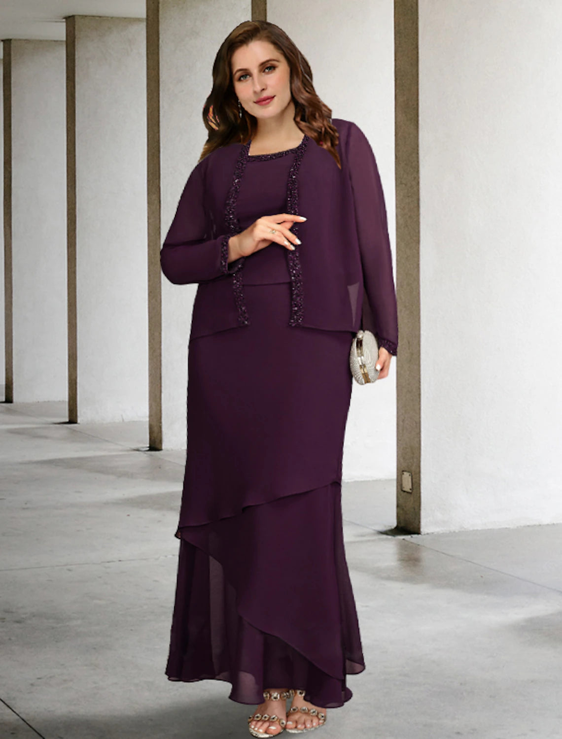 Two Piece A-Line Mother of the Bride Dresses Plus Size Hide Belly Curv – Koutun Dress