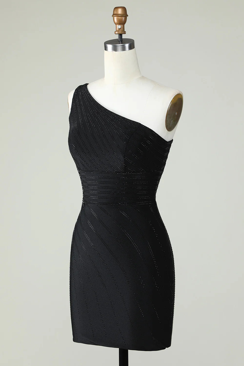 Black Sheath One Shoulder Homecoming Dress with Beading