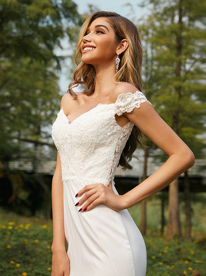 A-Line/Princess Stretch Crepe Off-the-Shoulder Sleeveless Sweep/Brush Train Bridesmaid Dresses