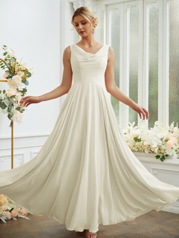 A-Line/Princess Chiffon Ruffles Scoop Sleeveless Floor-Length Bridesmaid Dresses
