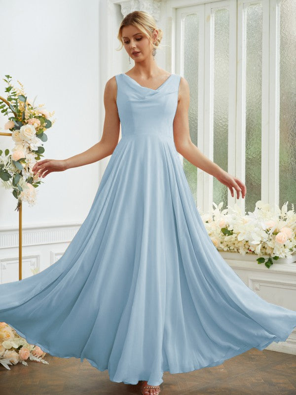 A-Line/Princess Chiffon Ruffles Scoop Sleeveless Floor-Length Bridesmaid Dresses