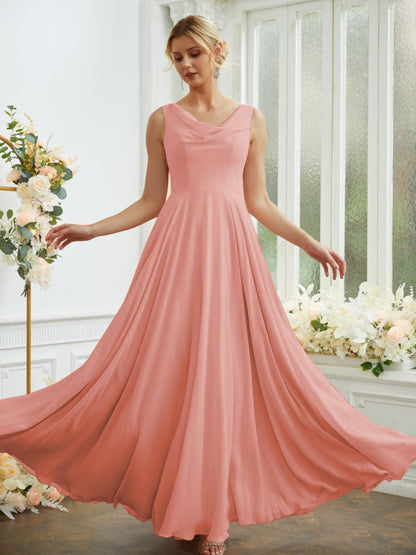 A-Line/Princess Chiffon Ruffles Scoop Sleeveless Floor-Length Bridesmaid Dresses